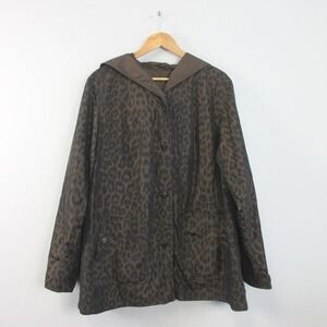 Portrait Women Reversible Jacket 1X Leopard Print Brown Lagenlook Art Hooded